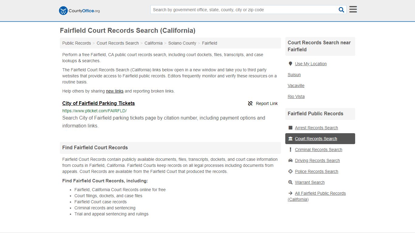 Fairfield Court Records Search (California) - County Office